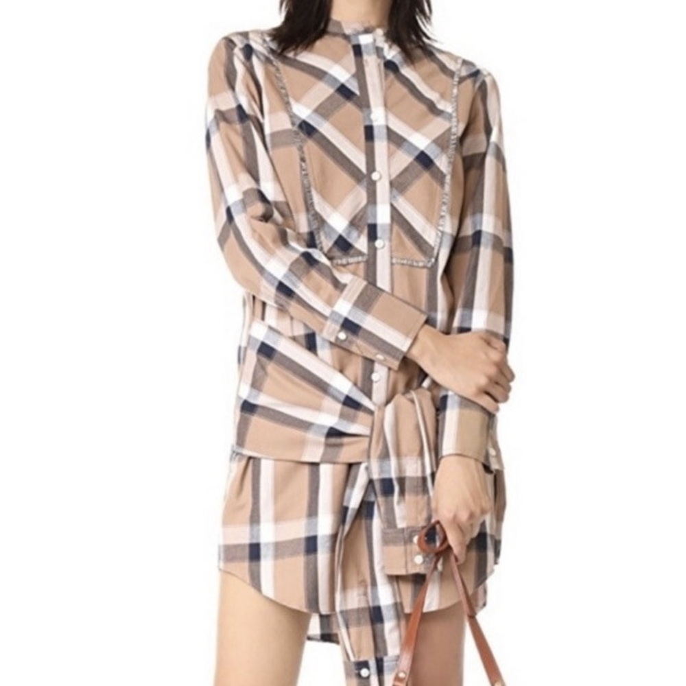 10 Crosby Derek Lam Beige and Black Checkered Dress